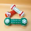 Squeaky Christmas Dog Dumbbell with Santa & Puppy - Vinyl Chewable Weight Training Exercise for Teething Puppies