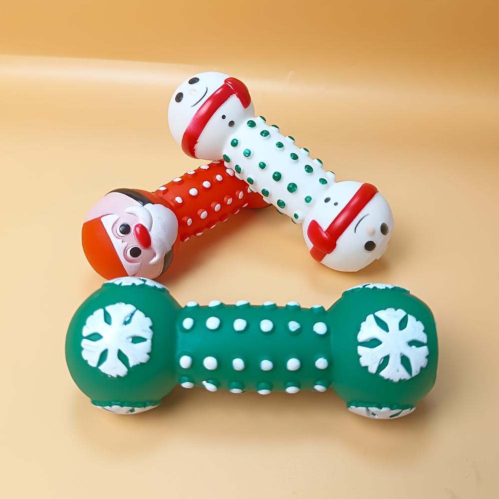 Squeaky Christmas Dog Dumbbell with Santa & Puppy - Vinyl Chewable Weight Training Exercise for Teething Puppies