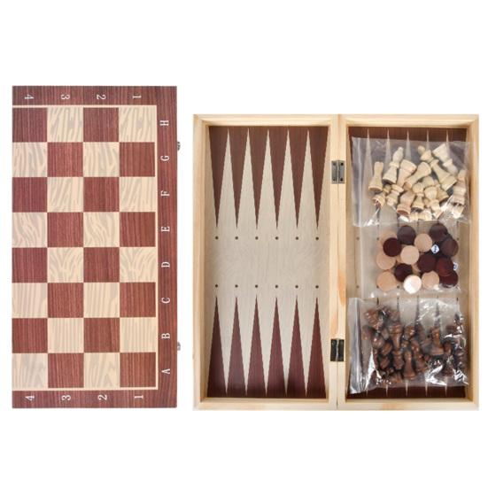 1 Set 3-In-1 Chess Board Game Wooden Chess Checker Backgammon Game Foldable Portable
