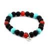 Stones and Minerals. Red Agate + Turquoise + Matte Black Onyx 8 Mm Pearl Bracelet. Made In France.