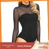 European & American Sheer Mesh Bodycon Turtleneck Bodysuit – Sexy Thin Long Sleeve Women's Base Layer