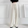 Summer Casual Pants Elastic High Waist Adjustable Drawstring Long Trousers Solid Color Pleated Straight Wide Leg Pants