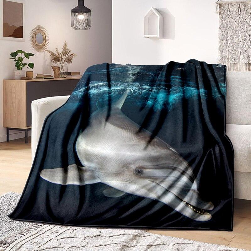 Underwater World Fish Dolphin Pattern Print Soft Flannel Blanket Sheet Sofa Office Air Conditioner Throw Blanket Gift
