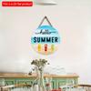 2D Flat 20*20cm 1pc Cool Hello Summer Wall Hanging Decor, Ocean Beach scenery&Cool Fruit Tea Pattern Round Wood Art Plaques, Terrific Door Sign for