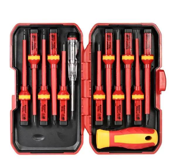 13pcs Insulated Screwdriver Set Precision Screwdriver Magnetic Slotted Phillips Pozidriv Torx Bits For Electrician Hand Tool