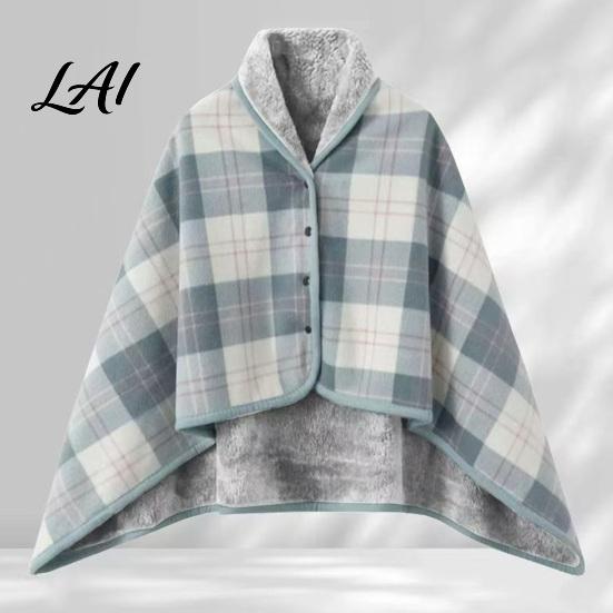 Air Conditioning Cold Protection Fleece Shawl Blanket with Buttons Thick Reversible Plaid Wearable Wrap Warm Winter Wrap for Kids Lap Throw