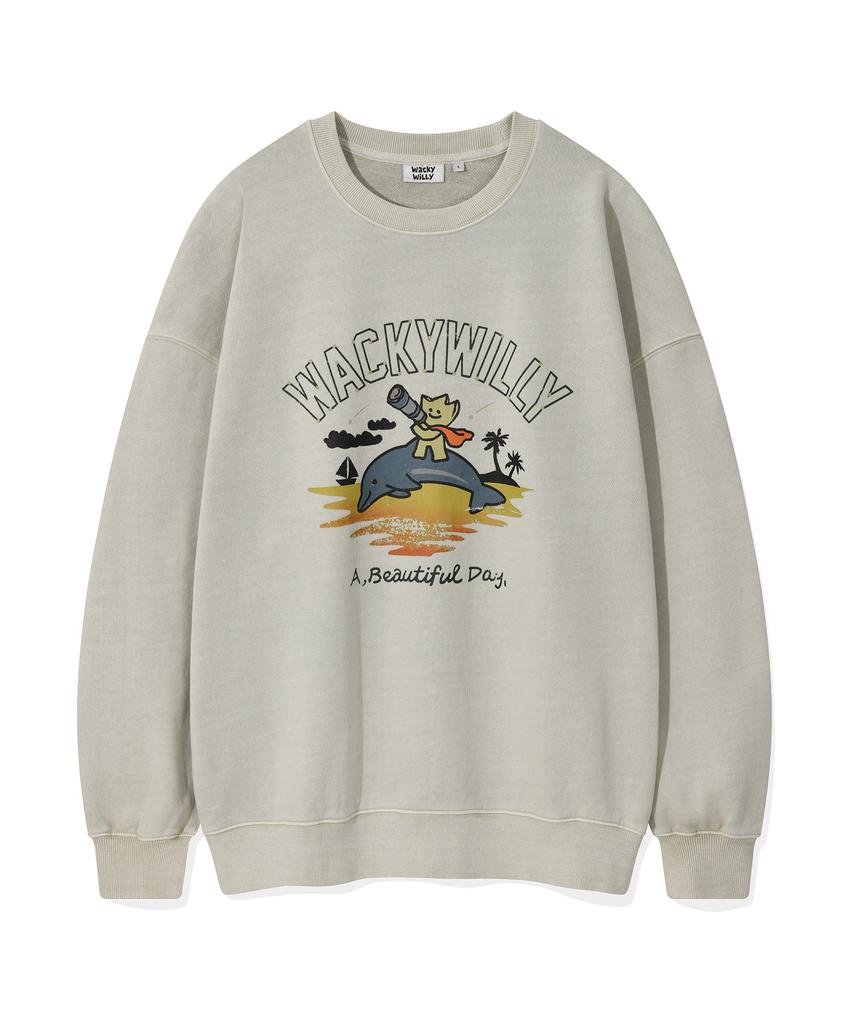 WACKY WILLY Kiki Washed Graphic Sweatshirt Beige