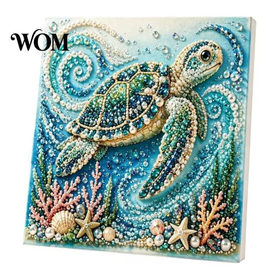 Relaxing Weekend Creative Project Ocean Faux Pearl Painting Kit, Marine Life 3D Art DIY Handmade Wall Supplies Sea Turtle Fish Picture Craft