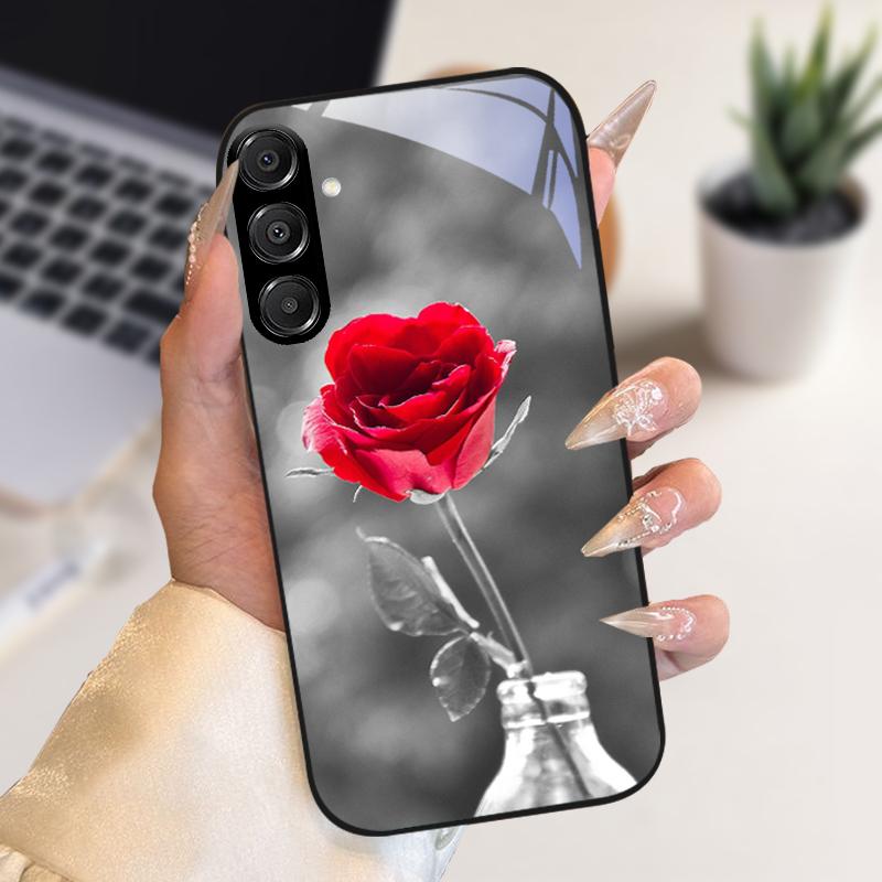 Модный Чехол Для Samsung A55 A56 Чехол A25 A26 Закаленное Стекло Чехол Для Телефона Для Galaxy A15 A35 A36 Жесткий PC Стекло Защитный Fundas