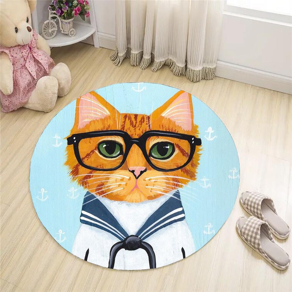 Напольный коврик с изображением головы животного, круглый коврик для домашних животных, милый ковер для спальни, гостиной, корейский стиль, коврик для стула, детские ковры