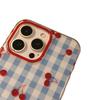 Niche Blue Checked Cherry Phone Case Suitable for Apple 16 15PRO Cartoon Protective Case IPhone14 13