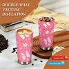 Cute Pink Aesthetic Bowknot Floral Pattern Insulated Coffee Tumbler Stainless Steel Vacuum Thermal Cup Reusable Travel Mug for School Office Gift