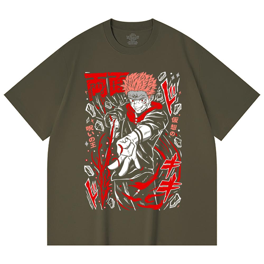 230 г/м² 100% хлопок Jujutsu Kaisen V31 Принт Сукуна Унисекс Тяжелая хлопковая футболка