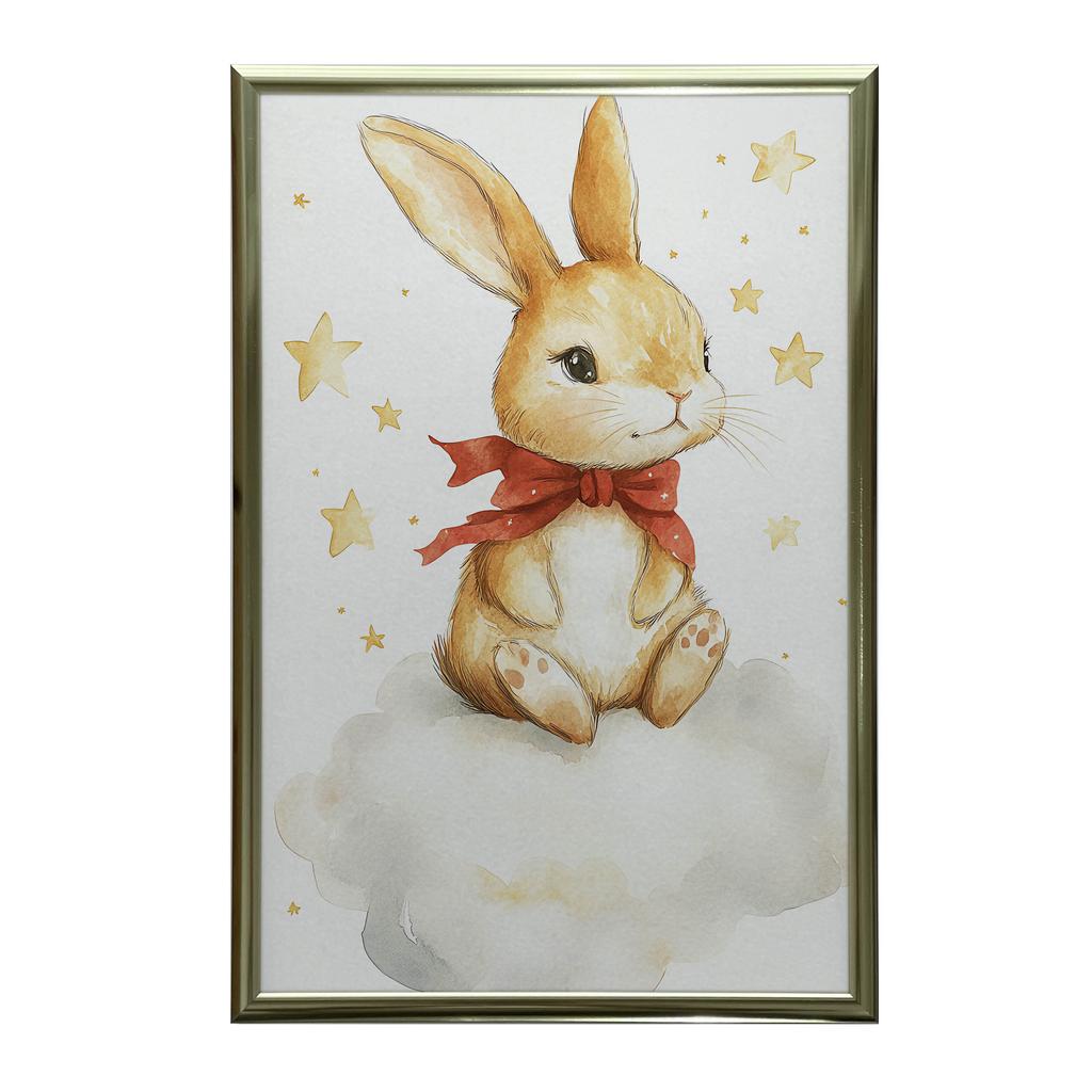 Plakat Uroczy Króliczek Na Chmurce Plakat Uroczy Króliczek Na Chmurce, 70X100 Cm, Bez Ramy, Płótno Premium Na Blejtramie