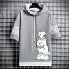 Japan Fashion Men's Hoodies Summer Men Clothing Cartoon Casual Harajuku Streetwear Print Hooded Short Sleeve Sweatshirts Men