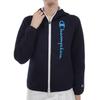 Champion Long Sleeve Techweave Script Logo 3LS Zip Hooded Sweatshirt Navy Women's Water-Repellent WRAP-AIR (CW-YG101)
