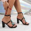 Bohemia Plastic Decoration Ankle Strap Sandals Women 2025 Summer Square Toe Super High Heel Sandals Party Dress Shoes