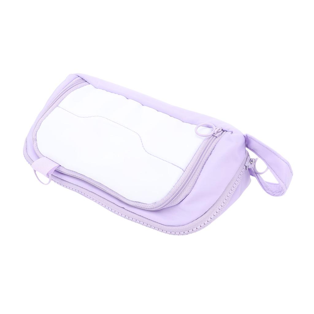 Pen Bag Large Capacity Students Handheld Portable 3 Compartments Travel Storage Organizer Purple