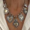 Vintage Multiple Sacred Heart Pendant Necklace Silver Chain Personalized Design Women'S Jewelry