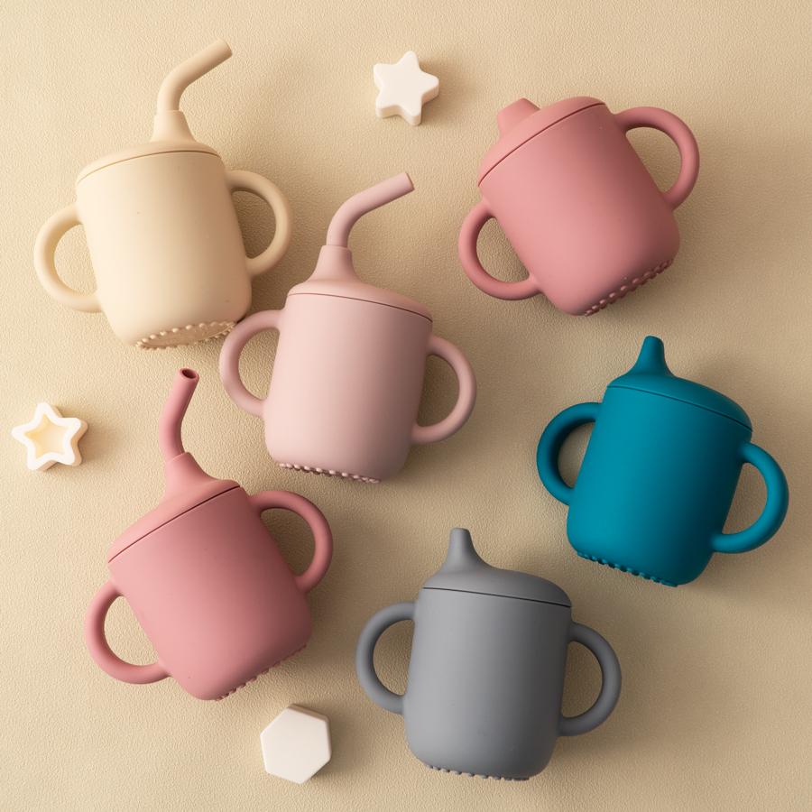 Color Kids 1PCS Silicone Straw Cup With Two Lids BPA Free Leakproof Portable Snack Container Drinking Cup Feeding Essentials