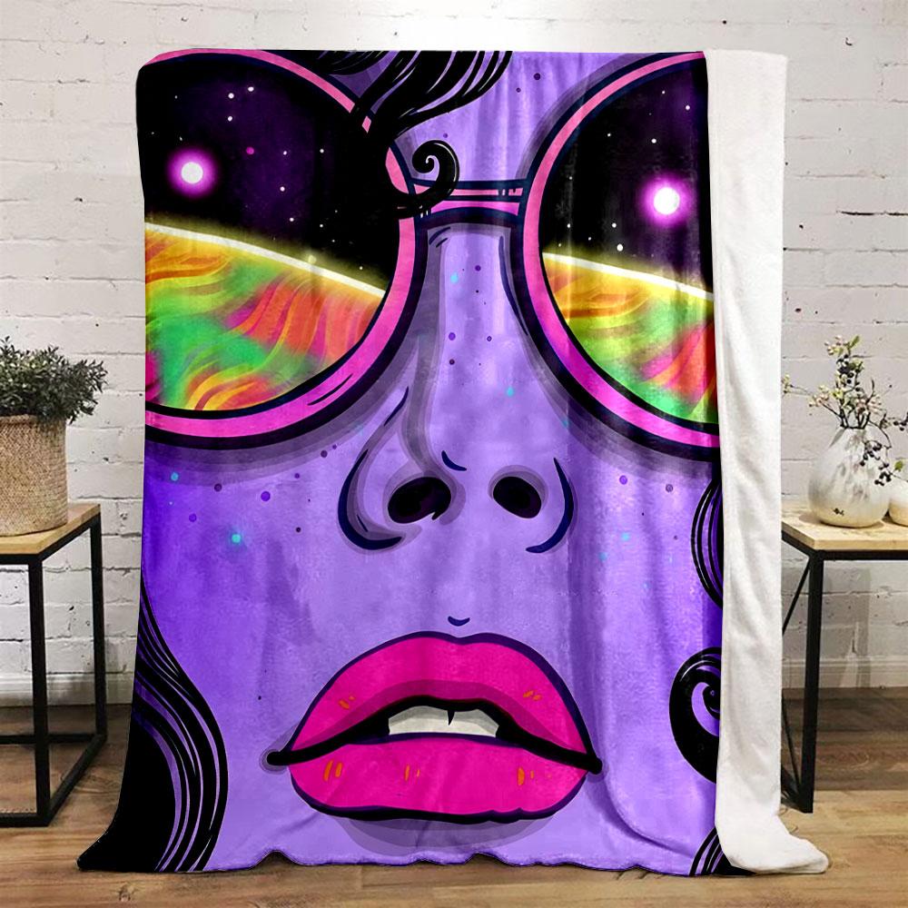 Cosmic Sunglasses Girl Blanket bedroom Blanket for Livingroom Couch lunch break Soft throw for Friend's festival Gift