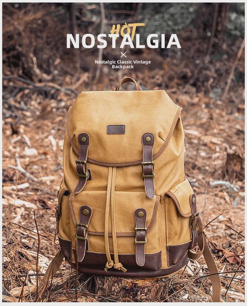 Retro Waterproof Canvas & Cowhide Men's Travel Backpack