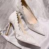 Luxury White Lace Embroidery High Heel Bride Shoe Woman Elegant Point Toe Brand Design Stiletto Pump Ladies Wedding Dress Zapato