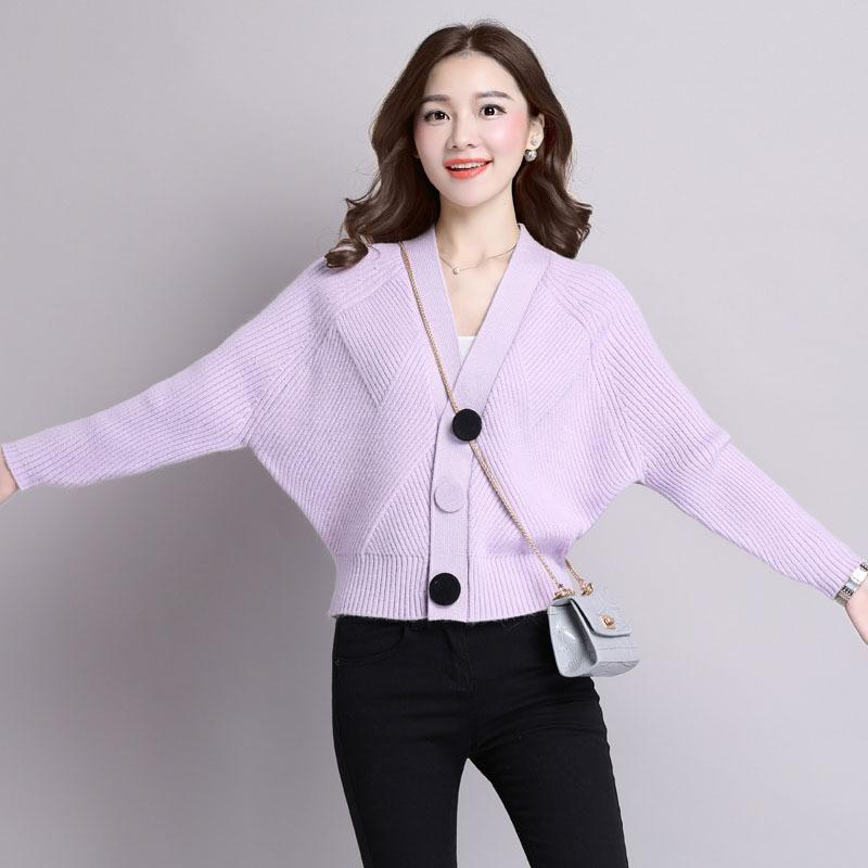 Autumn V-neck Knitted Cardigan Women's Shawl Short Single-breasted Sweater Women's Long-sleeved Batshirt Jacket