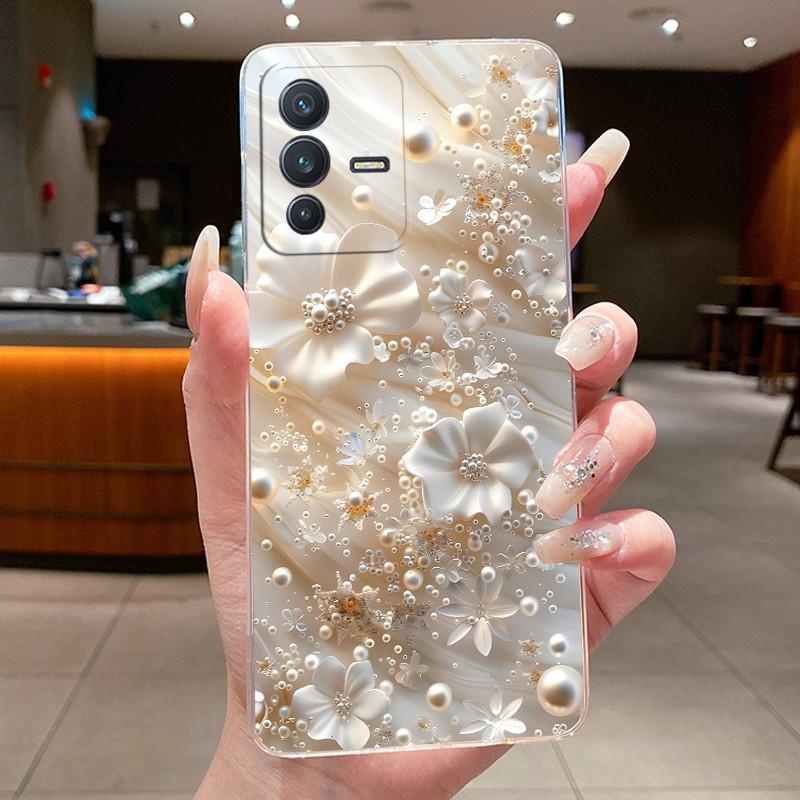 Case For Vivo V23 5G V2130 / V23e 5G V2126 Phone Case Clear Aesthetic Luxury Fashion Butterfly Flowers Silicone Soft TPU Casing