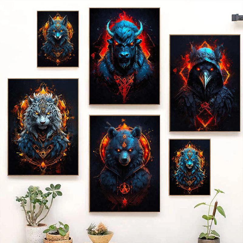 Vintage Wild Animal Belief Wolf Bear Fox Landscape Dark Gothic Art Poster Canvas Painting Wall Art Print Picture Room Home Decor