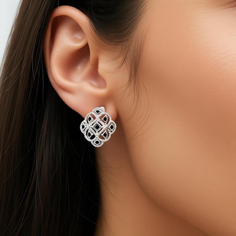 Black Awn Украшения Черные Полые Украшения Черный Камень Серьги-кольца