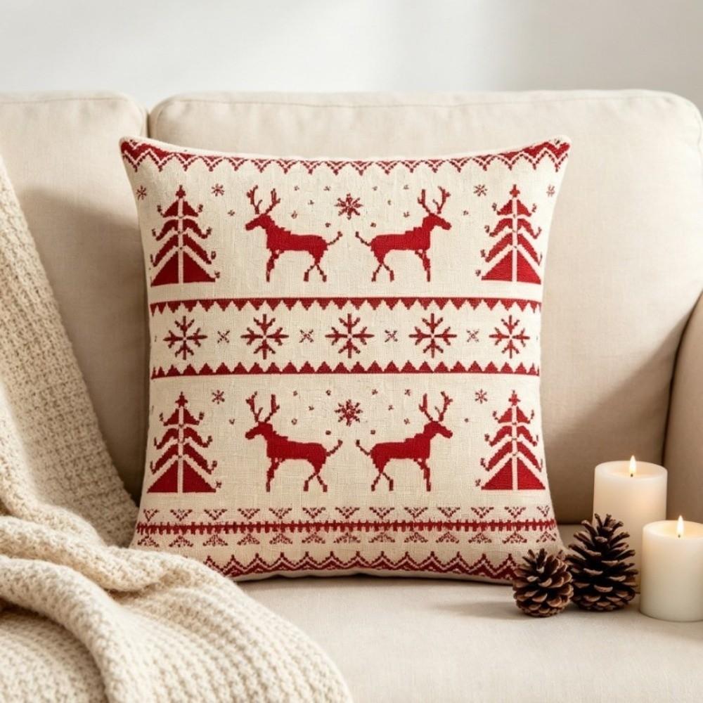2D Printed Throw Cushion Case Deer Xmas Tree Pillowslip Santa Pillow Cover Couch Decor
