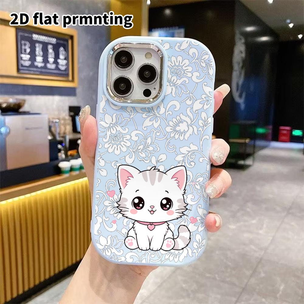 Phone Case: 2D flat design suitable for iPhone 18 17 16 15 14 13 Pro, couple style, little white cat, Christmas and Halloween gifts