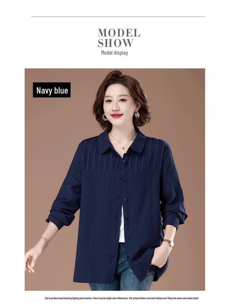 Женская блузка большого размера из чистого хлопка с отложным воротником - Мода ранней осени для мам среднего возраста