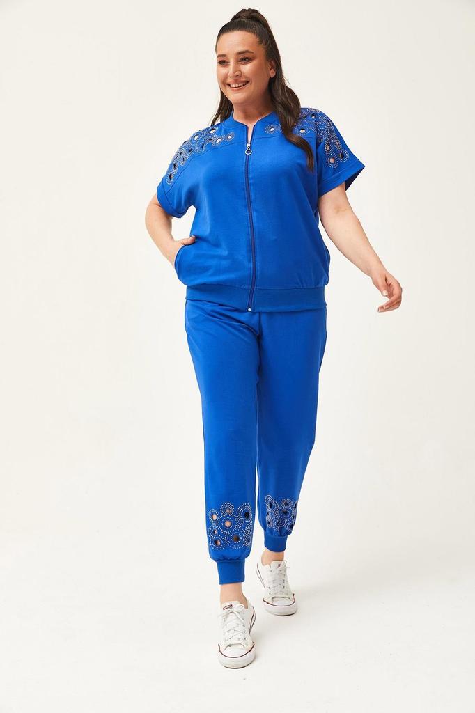 Женский модный комплект спортивного костюма большого размера, большой размер, прозрачный летний комплект с каменным принтом, зеленый спортивный костюм с короткими рукавами