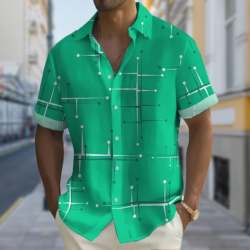 Мужская рубашка с 3D-принтом Technological Lines, рубашка на пуговицах, повседневная рубашка, летняя рубашка с коротким рукавом, повседневная одежда для отпуска