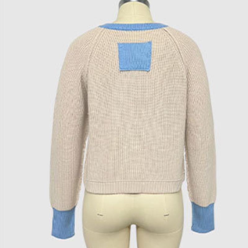 Autumn and Winter Sweater Women's Knitwear Fashion Round Neck Single Row of Buttons Colour Collision Knitted Cardigan Jacket