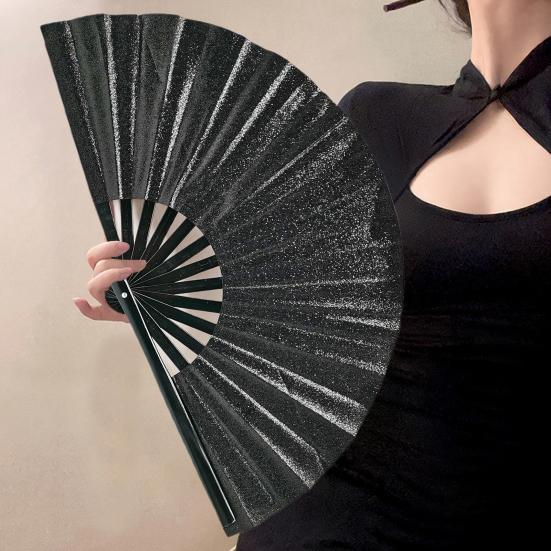 Yousheng Rave Folding Hand Fan Glitter Holographic Handheld Fan Rave Party Dancing Clap Fan for Festival Club Performance
