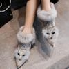 Women Ankle Boots Crystal Fox Head Women Boots Winter Metal Pointed Toe Fluffy Plush High Heel Ladies Wedding Party Shoe