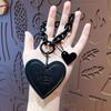 Leather Love Chain Keyring Pure Black Love Heart Key Ring Love Heart Shaped Keychain  Bag Hanging
