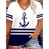 Женская футболка с V-образным вырезом и 3D-принтом в виде якоря, повседневный топ с коротким рукавом, летняя одежда для активного отдыха