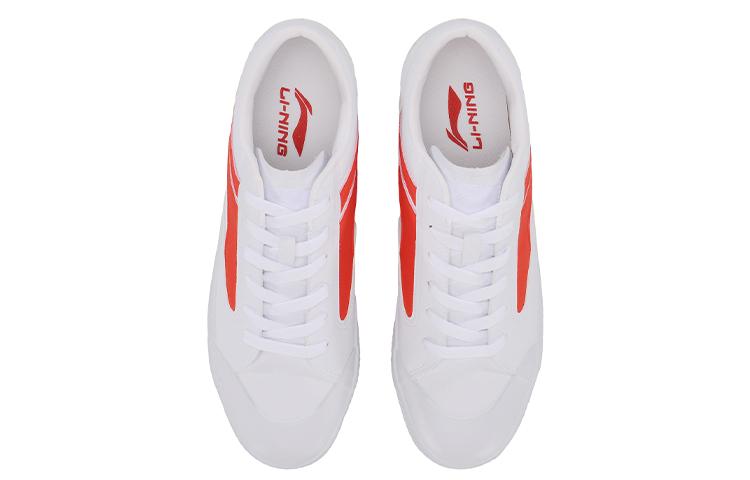 Li Ning Волна Скользкие Устойчивые к истиранию Низкие Скейтбордические кроссовки Мужские Бело-оранжевые AGCP163-3