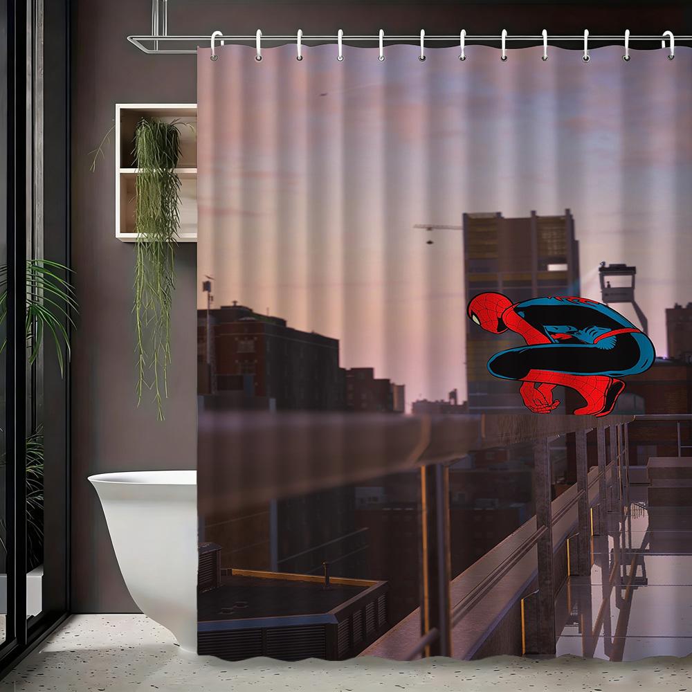 Spider-Man Urban Cityscape Waterproof Shower Curtain For Superhero Bathroom Decor