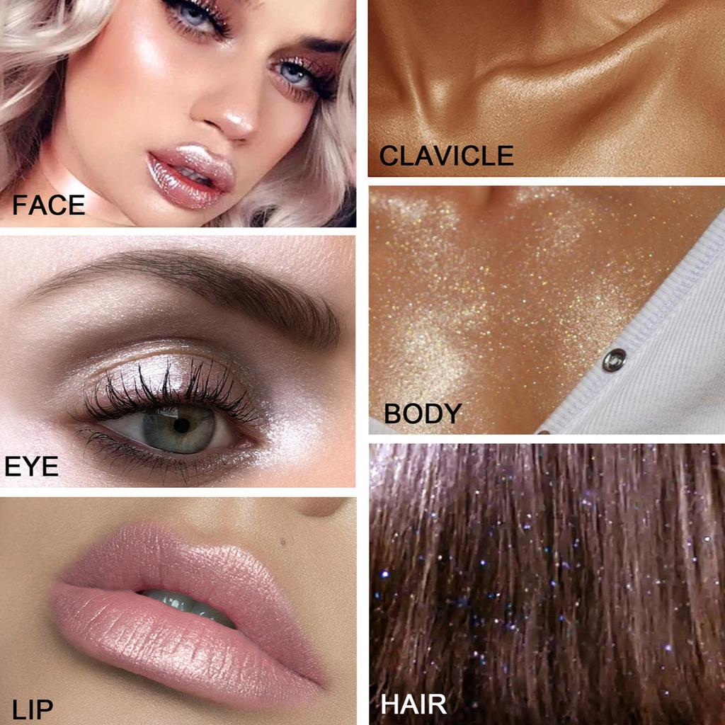 2pcs Fairy Highlighter Powder Set, Multi-Use Shimmer Glow Powder Stick with Built-in Puff for Face, Body, Eyes and Lips, Long-Lasting Radiant Makeup