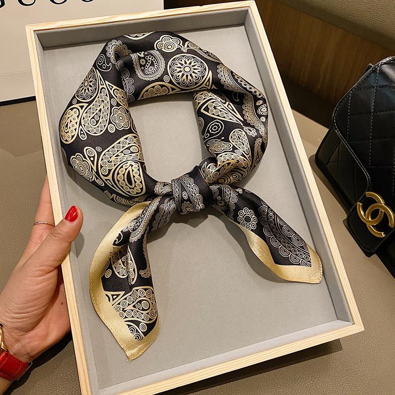 1116 Intellectual retro flower square scarf women's silk silk scarf 111% mulberry silk gilt cashew flower scarf women
