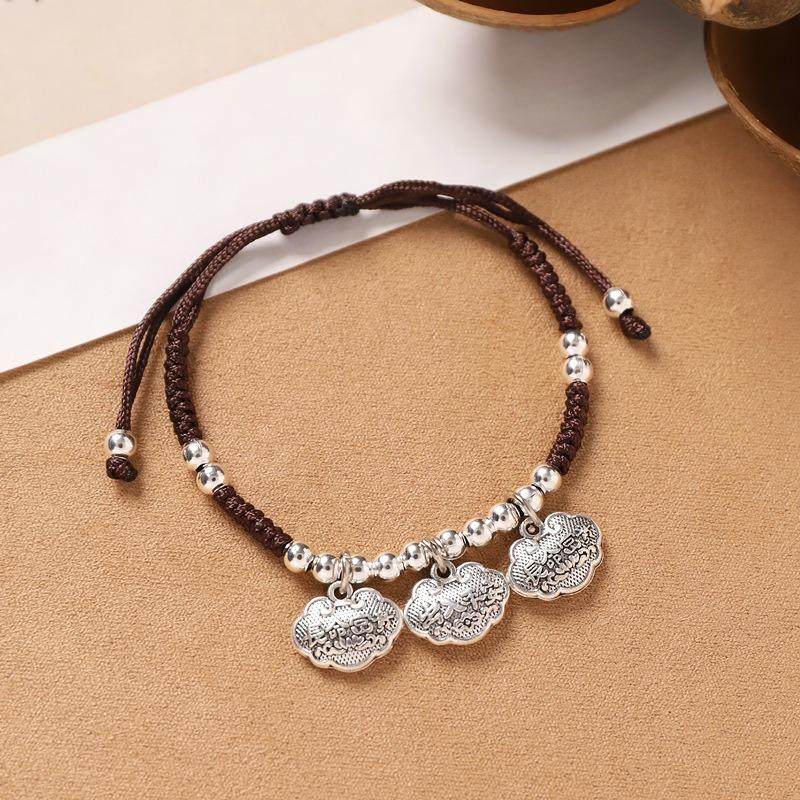 Hand-woven Long-life Lock Bell Bracelet, Retro Men's and Women's Tibetan Silver Hand Rope, Simple Accessories