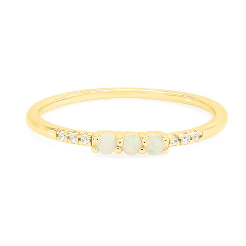 Huitan Slim Gold Color Ring for Women Stackable Inlaid Shiny Cubic Zirconia Party Versatile Created Opal Daily Elegant JewelryGood product