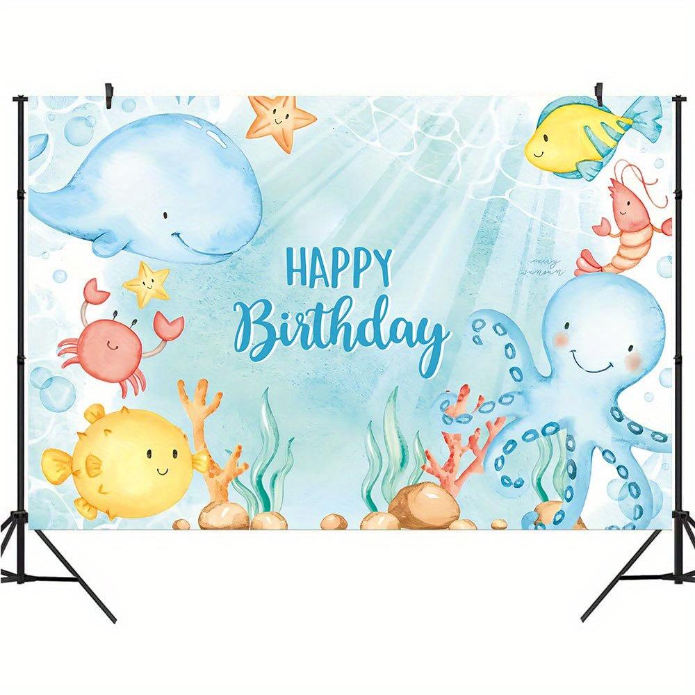 1pc, underwater birthday photography background, cute animals with summer ocean theme, turtle photos, cake table banner
