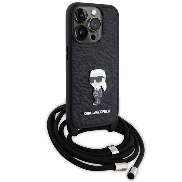 Karl Lagerfeld KLHCP15LSASKNPSK iPhone 15 Pro 6.1" hardcase black/black Crossbody Saffiano Monogram Metal Pin Karl & Choupette