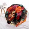 Floral Crown Afro Woman Art PrintUmbrella with Cute Design,Portable 3-Fold Compact Umbrella for Men&Women,Valentine's Day Mother's Day Hallo